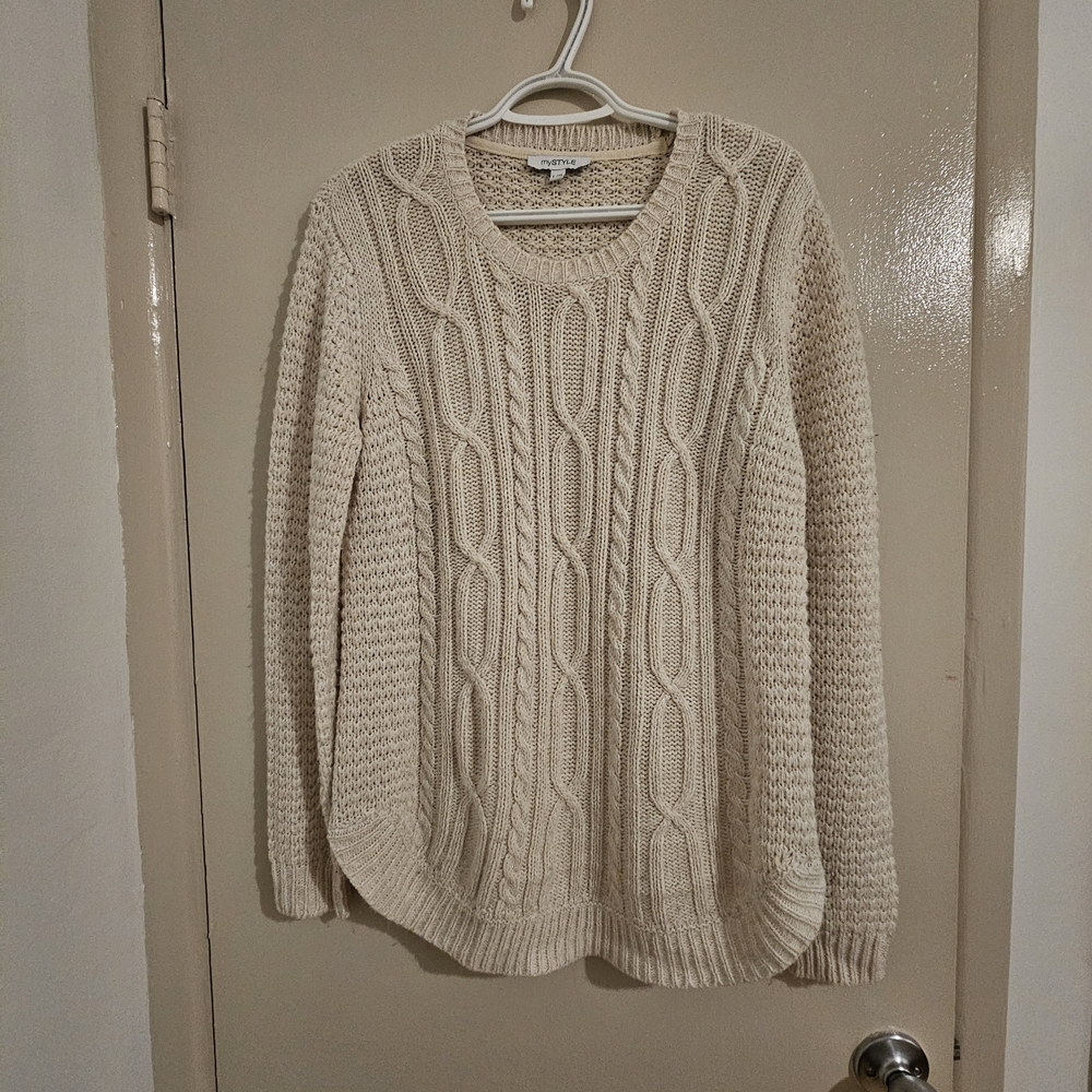 Elegant Cream Cable Knit Sweater